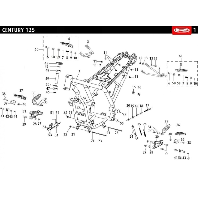 Rieju Century podnóżek prawy tył komplet, 0/K00.740.4000